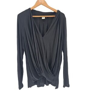 Anthropologie Akemi + Kin Black Twist Front Top Large Long Sleeve Drape Neck